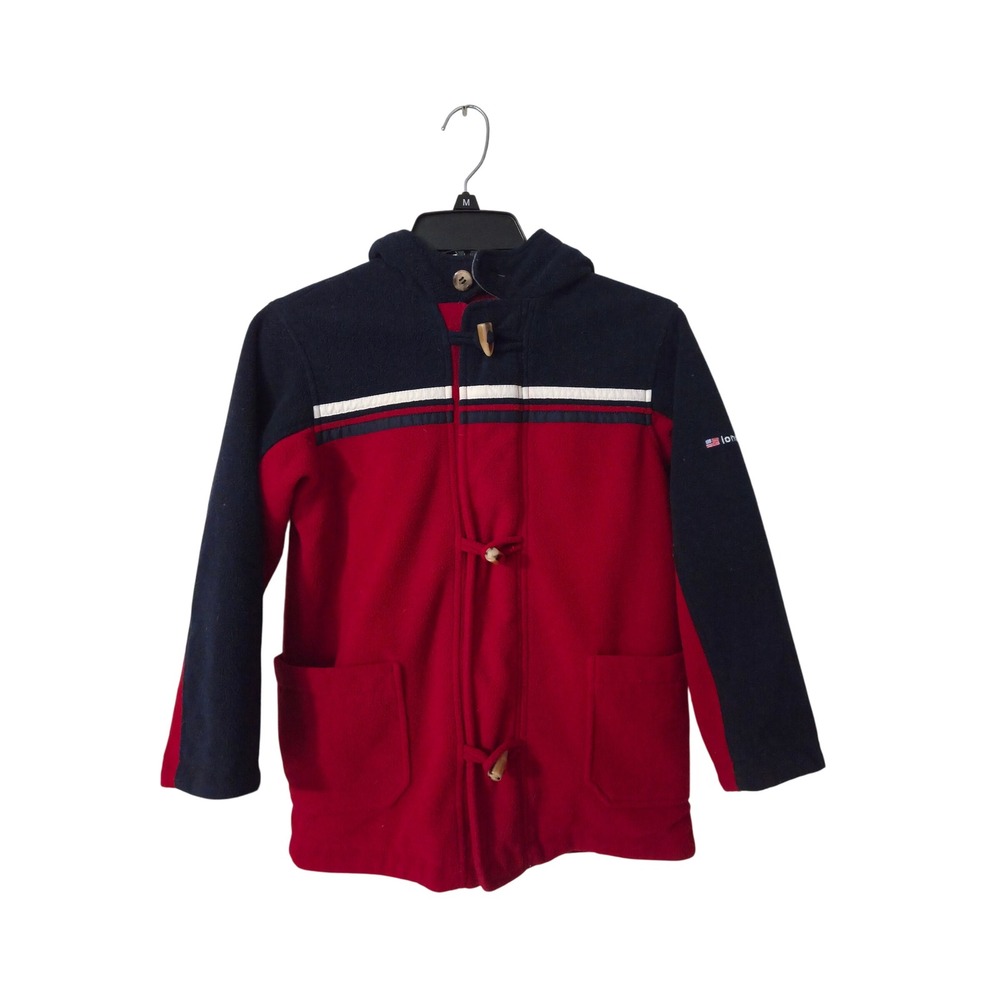 London Fog Boys Red Navy Blue Fleece Toggle Hooded Jacket L24E82 Size 7
